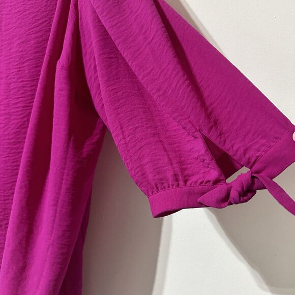 Catherines Blouse Cold Shoulder Size 3X 26 28W Pink Square Neck Tie Sleeve - Picture 3 of 7